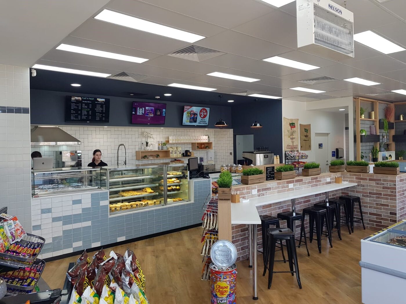 Convenience store interior and food service counter